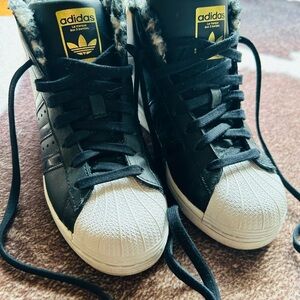 Adidas Black and White Sherpa-Lined Sneakers